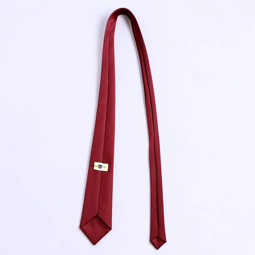 Black Cat Mens Burgundy Red Twill Solid Necktie Formal Business Dress Tie